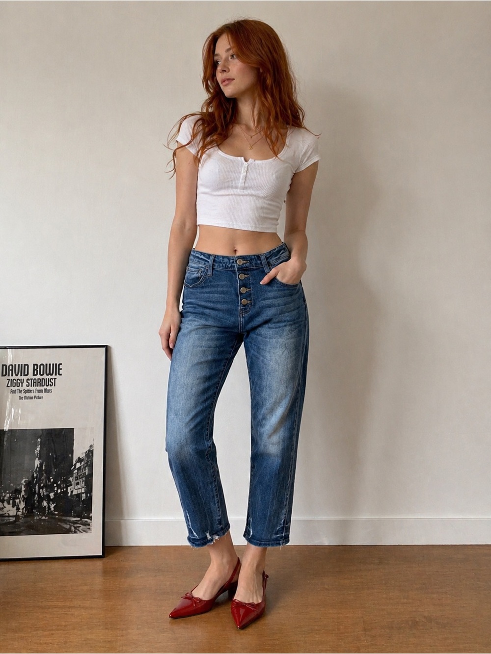 KanCan Blue Wash Cropped Jeans with Button Fly